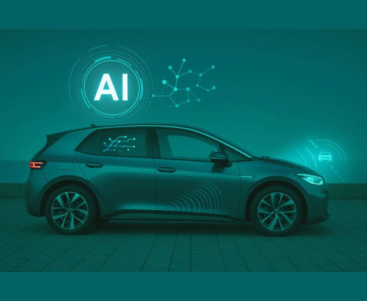 Ilustración de un vehículo definido por software con IA que destaca los sistemas conectados de infoentretenimiento y asistencia al conductor (Fuente de la imagen: Grupo Volkswagen)