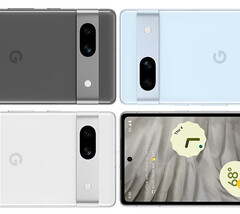 El Pixel 7a en sus tres supuestos colores de lanzamiento. (Fuente de la imagen: @OnLeaks y MySmartPrice)