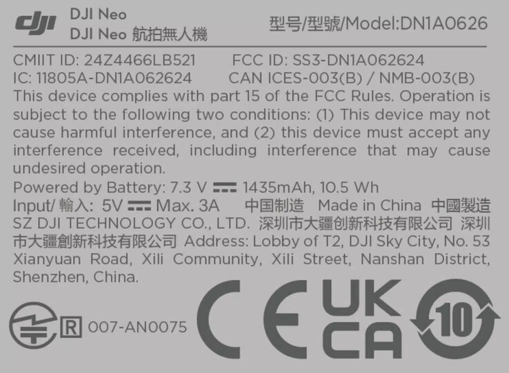 Según la etiqueta de la FCC, pronto saldrá al mercado un nuevo dron llamado DJI Neo.
