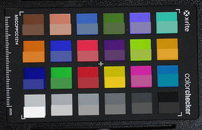 Fotografía de los colores de ColorChecker. El color de destino se encuentra en la mitad inferior de cada cuadro.