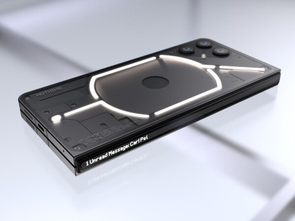 Este concepto de Nothing Fold (1) tiene una pantalla en su bisagra. (Fuente de la imagen: Sarang Sheth/Yanko Design)