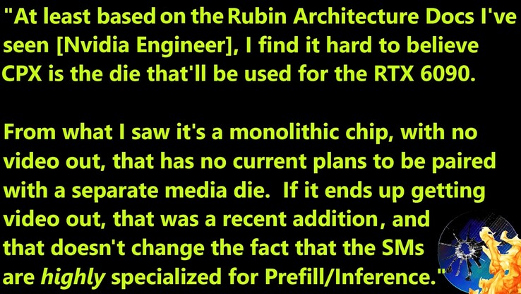 Es poco probable que la GPU Nvidia Rubin CPX alimente la RTX 6090. (Fuente de la imagen: Moore's Law Is Dead en YouTube)
