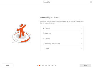 Las nuevas opciones de accesibilidad en el instalador basado en Flutter de Ubuntu 24.04 (Imagen: Canonical).