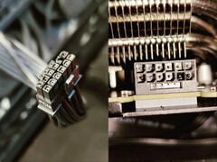 Un cable PSU 12VHPWR quemado y el conector de alimentación de la GPU. (Fuente de la imagen: Roachard en Reddit. Editado)