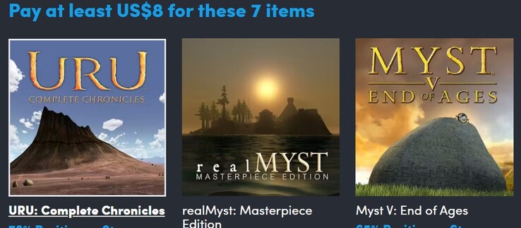 Imagen decorativa. El primer nivel contiene 7 artículos y cuesta 8 dólares (Fuente de la imagen: Humble Bundle)