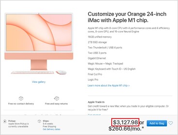El iMac M1 más caro con GPU de 8 núcleos. (Fuente de la imagen: Apple)
