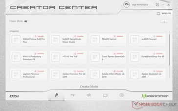 El software Creator Center es equivalente al Dragon Center en los portátiles de la serie MSI G. Los ajustes óptimos preestablecidos están disponibles para una serie de programas