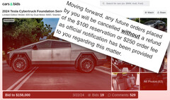 Este Tesla Cybertruck en Cars & Bids está exento de la política antiventa de Tesla, pero otros han recibido prohibiciones por intentar ventas similares. (Fuente de la imagen: Cars & Bids / Cybertruck Owners Club - editado)