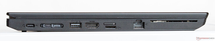 USB-C 3.1 Gen 2 con suministro de energía, puerto de acoplamiento (USB-C 3.1, LAN), USB-A 3.0, HDMI 2.0, microSD y ranura SIM, Ethernet, lector de tarjetas inteligentes
