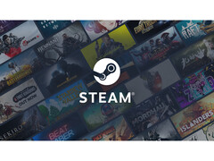 Imagen promocional de Steam con su logotipo en el centro sobre un fondo de varias carátulas de juegos. (Fuente de la imagen: Steam)