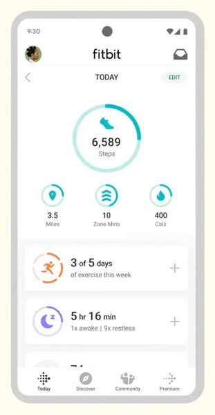 La aplicación Fitbit en la actualidad. (Fuente de la imagen: 9to5Google)