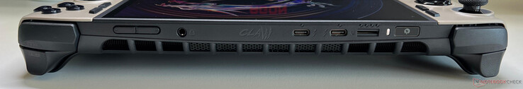 Conexiones: botones de volumen, audio de 3,5 mm, 2x USB-C 4.0 con Thunderbolt 4 (40 Gbit/s, modo DisplayPort ALT, Power Delivery 3.0), botón de encendido con escáner de huellas dactilares