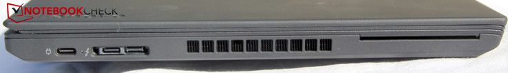 Lado derecho: toma de corriente (USB C), puerto de acoplamiento (Thunderbolt 3), lector de SmartCard