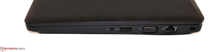 Derecha: Combo de audio, USB 3.0 Tipo A, VGA, Ethernet RJ45, bloqueo Noble