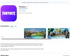 Una captura de pantalla del listado de Fortnite en Apple&#039;s US App Store. (Fuente de la imagen: Screengrab de la US App Store)