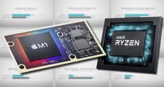 El SoC Apple M1 logró vencer al AMD Ryzen 9 5900HX en la mayoría de los benchmarks. (Fuente de la imagen: Apple/AMD/Max Tech - editado)