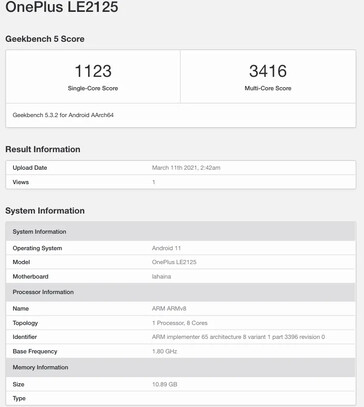 Listado de OnePlus 9 Pro LE2125 en Geekbench. (Fuente: Geekbench)