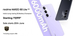 El Realme Narzo 80 Lite 5G viene en opciones de color púrpura cristal y negro ónix (Fuente de la imagen: Realme)