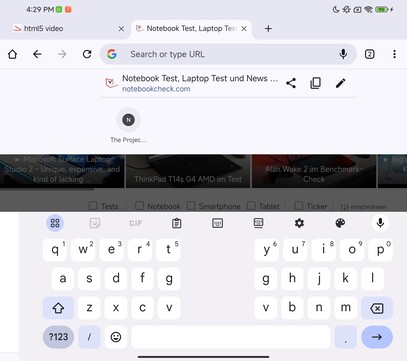 Teclado en la pantalla interior, modo horizontal (Google Gboard)