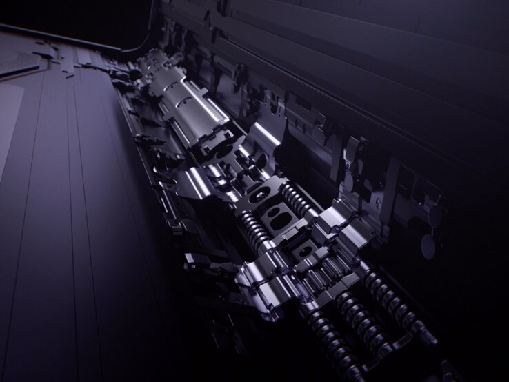 Primer plano de la bisagra de un smartphone plegable con piezas metálicas y muelles, que representa la ingeniería de Apple iPhone Fold (Fuente de la imagen: Oppo)
