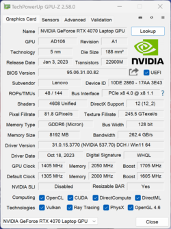 GPU-Z Nvidia GeForce RTX 4070 portátil