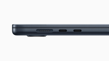 Apple MacBook Air de 15 pulgadas: Izquierda - MagSafe 3, 2x Thunderbolt 3. (Fuente de la imagen: Apple)