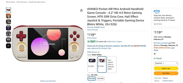 La variante de 2 GB de RAM del Ayaneo Pocket Air Mini está disponible en dos colores y se entrega en unos días