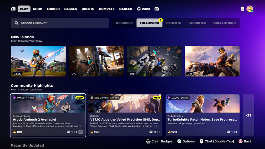 Una captura de pantalla de una sección propuesta de Comunidades de Creadores en Fortnite. (Fuente de la imagen: Epic Games)
