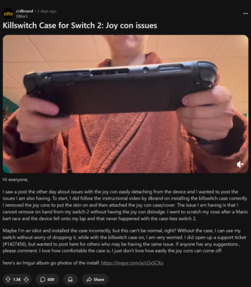 Killswitch Switch 2 Joy-Cons detaching issue (Fuente de la imagen: captura de pantalla, dbrand subreddit)