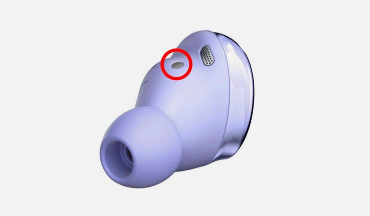 La clavija metálica de carga de los Galaxy Buds Pro se asienta sobre la piel cuando se llevan puestos. (Fuente de la imagen: Samsung