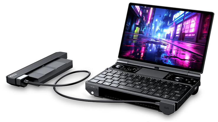 El GPD Win Max 3 con su batería extraíble conectada mediante un cable alargador.