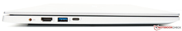 Lado izquierdo: fuente de alimentación, HDMI, USB-A 3.0, Thunderbolt 3