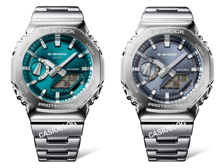 Los relojes Casio G-Shock GM-2110D-3A1 (izquierda) y GM-2110D-8A (derecha). (Fuente de la imagen: Casioblog, editado)
