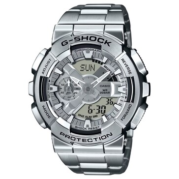 El G-Shock GM-110D-8A tiene un limpio acabado plateado y una esfera gris plomo. (Fuente de la imagen: Casio US)