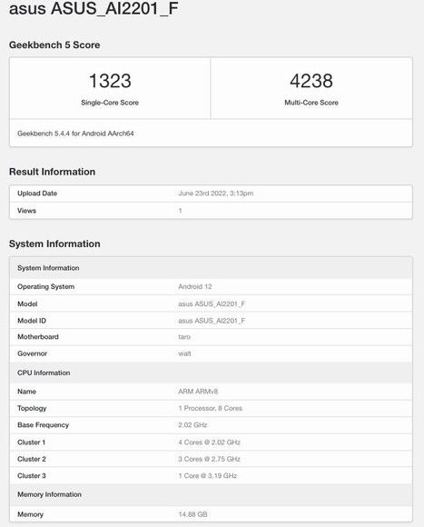 El Snapdragon 8 Plus Gen 1 en el ASUS ROG Phone 6. (Fuente de la imagen: Geekbench vía MySmartPrice)