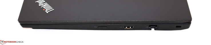 derecha: ranura MicroSD, USB tipo A 2.0, Ethernet, bloqueo Kensington