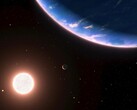Ilustración de un artista que muestra un exoplaneta y una estrella.