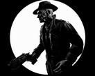 Una imagen en blanco y negro de Nick Valentine, de Fallout 4, tomada de perfil