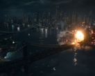 Una captura de pantalla del tráiler de revelación oficial de Battlefield 6 que muestra una explosión en el puente de Manhattan (fuente de la imagen: Battlefield YT)
