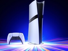 La consola PlayStation 5 Pro de Sony sobre un soporte vertical con un mando DualSense
