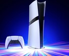 La consola PlayStation 5 Pro de Sony sobre un soporte vertical con un mando DualSense