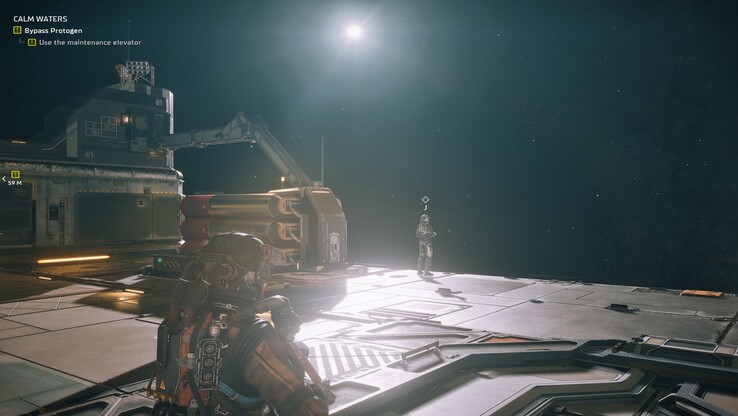 El exterior de la estación le sitúa en un espacio abierto junto a su gemelo, con objetivos que le guían a través del casco.