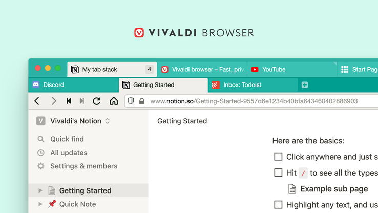 Vivaldi 3.6.2165.34 pilas de pestañas de dos niveles (Fuente: Vivaldi Browser)