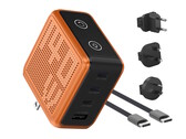 El cargador BMX GaNsta Pixel de 140 W permite cargar hasta cuatro dispositivos USB a la vez e incluye adaptadores de enchufe de CA para todo el mundo.