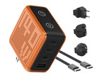 El cargador BMX GaNsta Pixel de 140 W permite cargar hasta cuatro dispositivos USB a la vez e incluye adaptadores de enchufe de CA para todo el mundo.