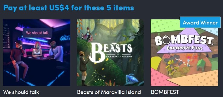 Imagen decorativa. El primer nivel contiene 5 juegos y cuesta 4 dólares (Fuente de la imagen: Humble Bundle)