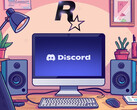 Discord visto en el monitor del PC debajo del logo de Rockstar Games (Fuente de la imagen: Discord, Rockstar Games con ediciones)