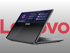 El prototipo del concepto Lenovo ThinkPad Rollable XD, sobre un fondo degradado gris-blanco y el logotipo de Lenovo. (Fuente de la imagen: Lenovo - editado)