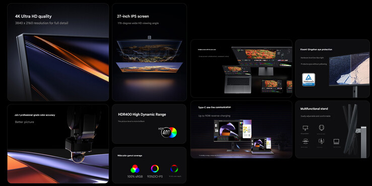 Principales características del monitor 4K (Fuente de la imagen: Xiaomi - machine translated)