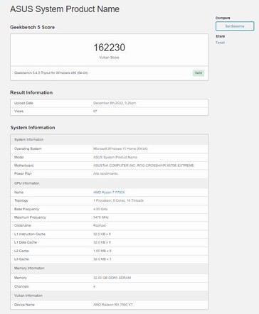 Benchmark de la RX 7900 XT Vulkan. (Fuente: Geekbench vía BenchLeaks)